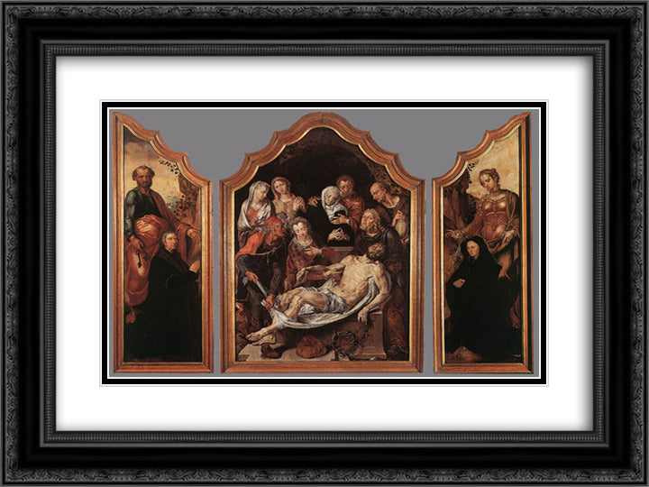 Triptych of the Entombment 24x18 Black Ornate Wood Framed Art Print Poster with Double Matting by van Heemskerck, Maerten