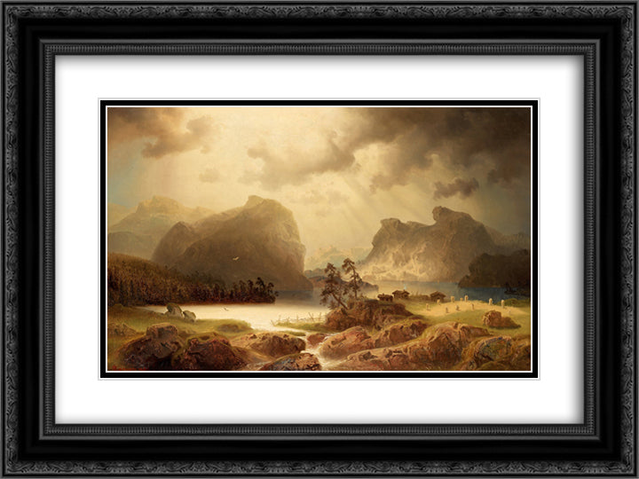 Fjord landscape in Norway 24x18 Black Ornate Wood Framed Art Print Poster with Double Matting by Larson, Marcus