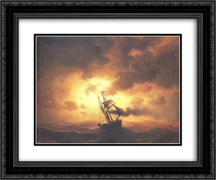 Stemship in Sunset 24x20 Black Ornate Wood Framed Art Print Poster with Double Matting by Larson, Marcus