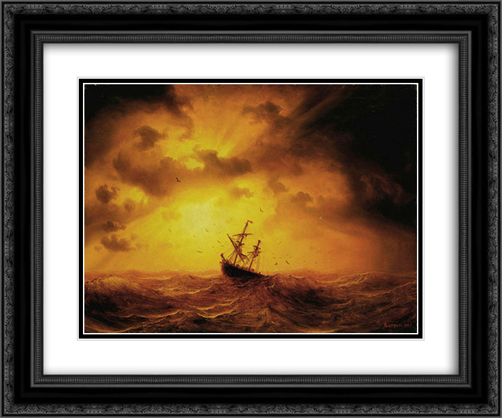 Stormy Sea 24x20 Black Ornate Wood Framed Art Print Poster with Double Matting by Larson, Marcus