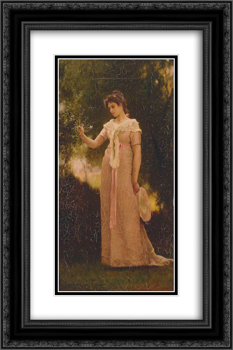 A Girl in a Garden 16x24 Black Ornate Wood Framed Art Print Poster with Double Matting by Stone, Marcus