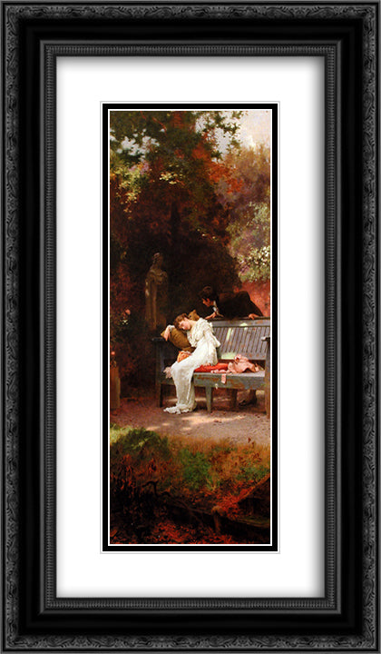 A Stolen Kiss 14x24 Black Ornate Wood Framed Art Print Poster with Double Matting by Stone, Marcus