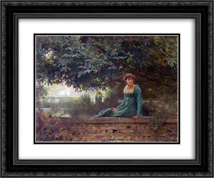 Waiting 24x20 Black Ornate Wood Framed Art Print Poster with Double Matting by Stone, Marcus