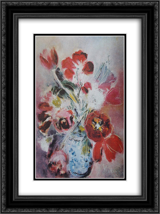 Anxious Flowers 18x24 Black Ornate Wood Framed Art Print Poster with Double Matting by Sterian, Margareta