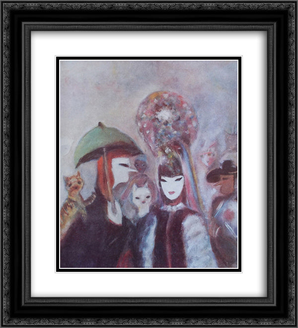 Green Umbrella 20x22 Black Ornate Wood Framed Art Print Poster with Double Matting by Sterian, Margareta