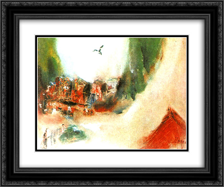 Mountain Hamlet 24x20 Black Ornate Wood Framed Art Print Poster with Double Matting by Sterian, Margareta