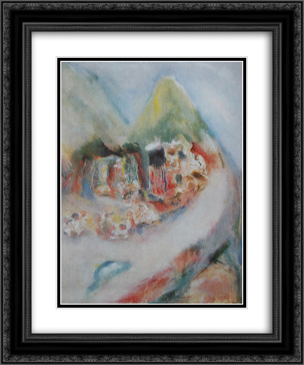 Parish in the Mountains with Painted Houses 20x24 Black Ornate Wood Framed Art Print Poster with Double Matting by Sterian, Margareta