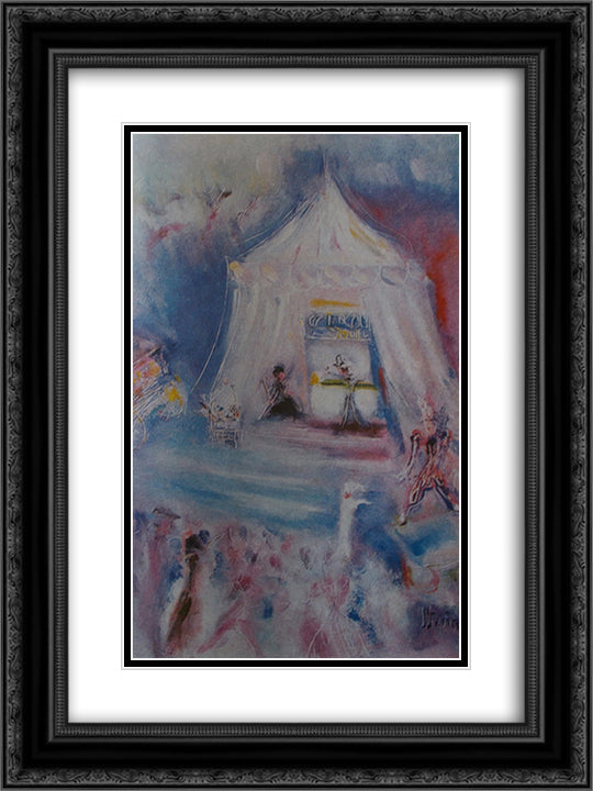 The Circus in the Tent 18x24 Black Ornate Wood Framed Art Print Poster with Double Matting by Sterian, Margareta