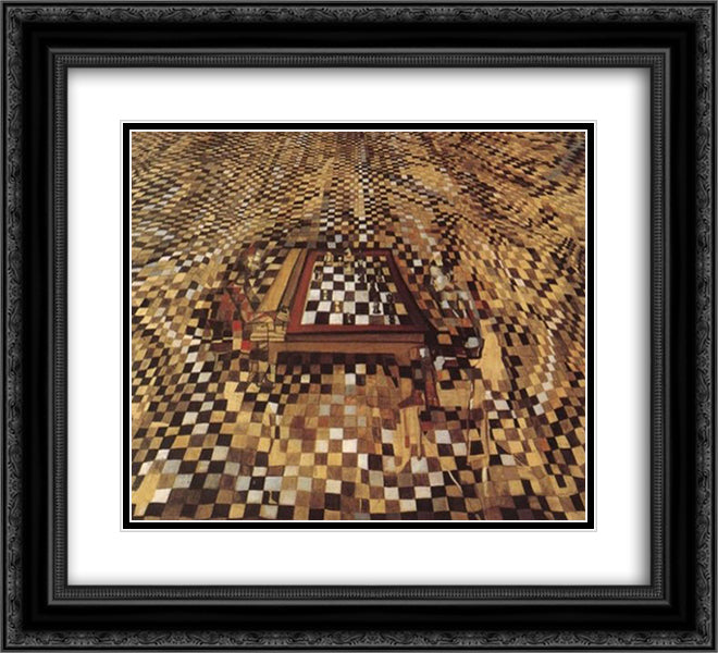 A Partida de Xadrez 22x20 Black Ornate Wood Framed Art Print Poster with Double Matting by Vieira da Silva, Maria Helena