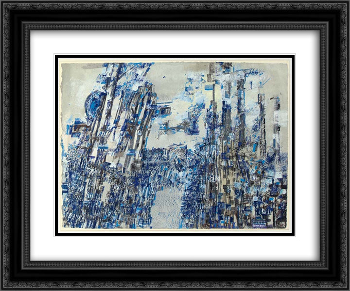 L'invasion 24x20 Black Ornate Wood Framed Art Print Poster with Double Matting by Vieira da Silva, Maria Helena