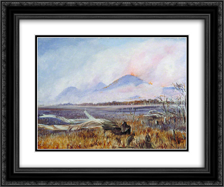 A Bush Fire at Sunset, Queensland 24x20 Black Ornate Wood Framed Art Print Poster with Double Matting by North, Marianne