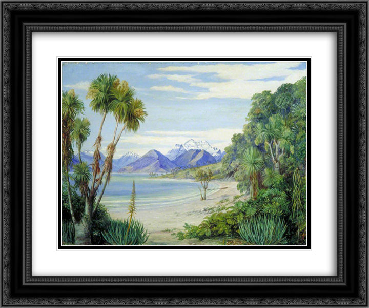 View of Mount Earnshaw from the Island in Lake Wakatipe, New Zealand 24x20 Black Ornate Wood Framed Art Print Poster with Double Matting by North, Marianne
