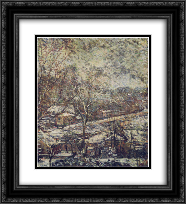 Landscape in wintertime 20x22 Black Ornate Wood Framed Art Print Poster with Double Matting by Bracquemond, Marie