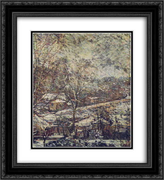 Landscape in wintertime 20x22 Black Ornate Wood Framed Art Print Poster with Double Matting by Bracquemond, Marie