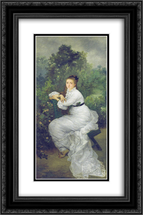 Louise Quivoron aka Woman in the garden 16x24 Black Ornate Wood Framed Art Print Poster with Double Matting by Bracquemond, Marie
