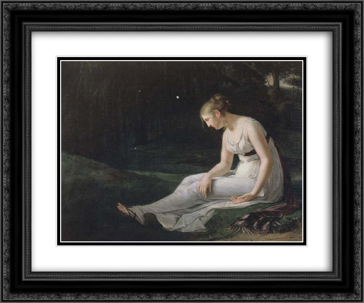 Melancholy 24x20 Black Ornate Wood Framed Art Print Poster with Double Matting by Bracquemond, Marie