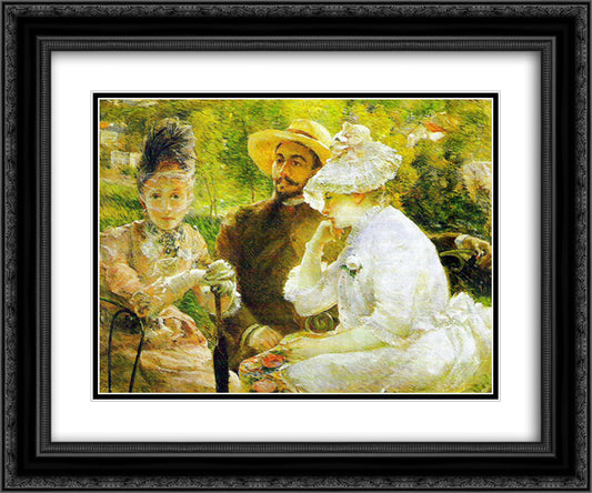On the Terrace at Sevres 24x20 Black Ornate Wood Framed Art Print Poster with Double Matting by Bracquemond, Marie