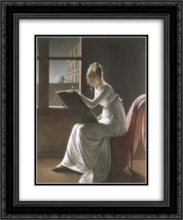 Portrait of mademoiselle Charlotte du Val d'Ognes 20x24 Black Ornate Wood Framed Art Print Poster with Double Matting by Bracquemond, Marie