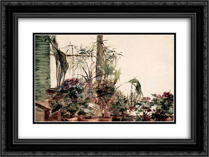 Pots De Fleurs a Sevres 24x18 Black Ornate Wood Framed Art Print Poster with Double Matting by Bracquemond, Marie