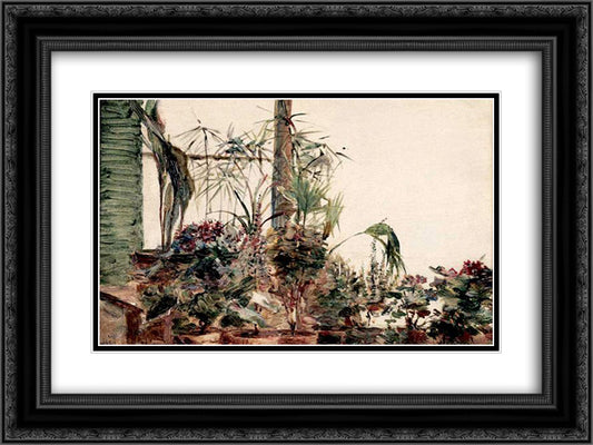 Pots De Fleurs a Sevres 24x18 Black Ornate Wood Framed Art Print Poster with Double Matting by Bracquemond, Marie