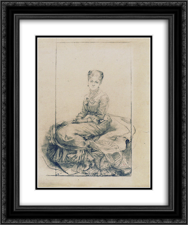 Study for The Lady in white (drawing) 20x24 Black Ornate Wood Framed Art Print Poster with Double Matting by Bracquemond, Marie