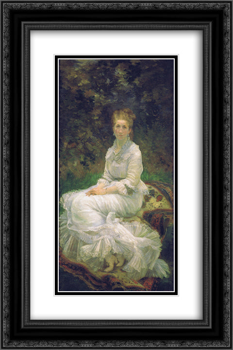 The Lady in white 16x24 Black Ornate Wood Framed Art Print Poster with Double Matting by Bracquemond, Marie