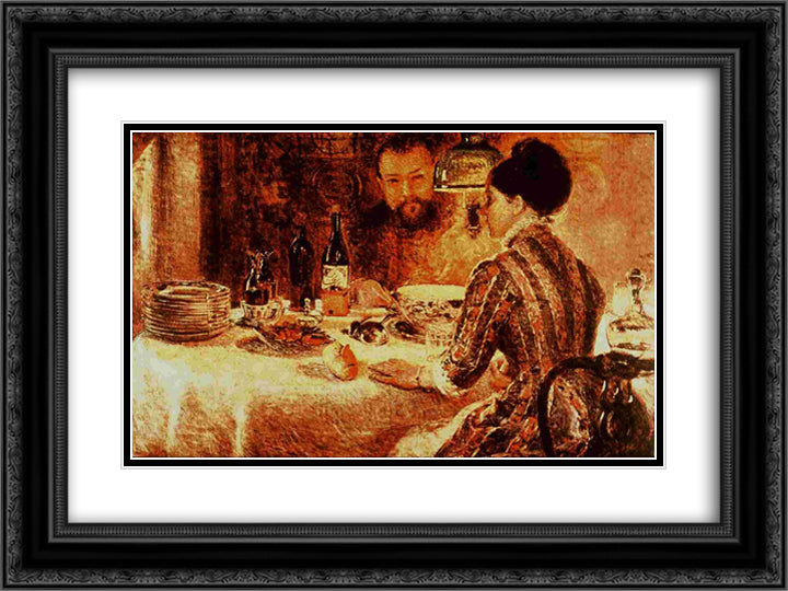 Under the Lamp 24x18 Black Ornate Wood Framed Art Print Poster with Double Matting by Bracquemond, Marie
