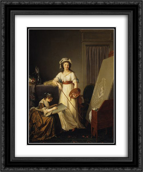 Atelier of a painter 20x24 Black Ornate Wood Framed Art Print Poster with Double Matting by Villers, Marie Denise