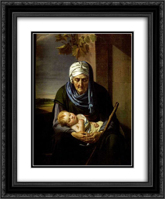 Il sonno dell'infanzia e della vecchiaia 20x24 Black Ornate Wood Framed Art Print Poster with Double Matting by Benoist, Marie Guillemine