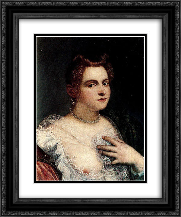 Self-portrait (or Venetian Woman; attributed) 20x24 Black Ornate Wood Framed Art Print Poster with Double Matting by Robusti, Marietta