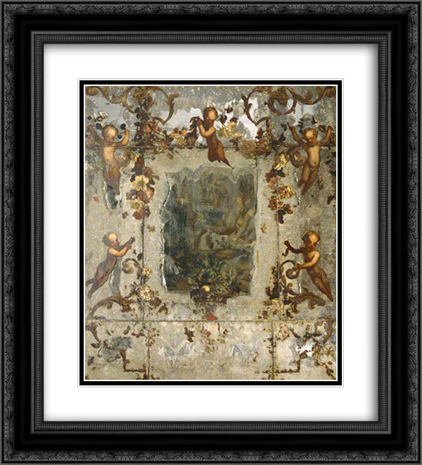 Mirror Decorated with Putti, Flowers and Acanthus Scrolls 20x22 Black Ornate Wood Framed Art Print Poster with Double Matting by Nuzzi, Mario