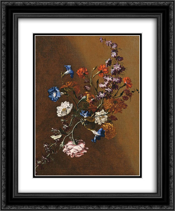 Natura morta con tralcio di fiori 20x24 Black Ornate Wood Framed Art Print Poster with Double Matting by Nuzzi, Mario