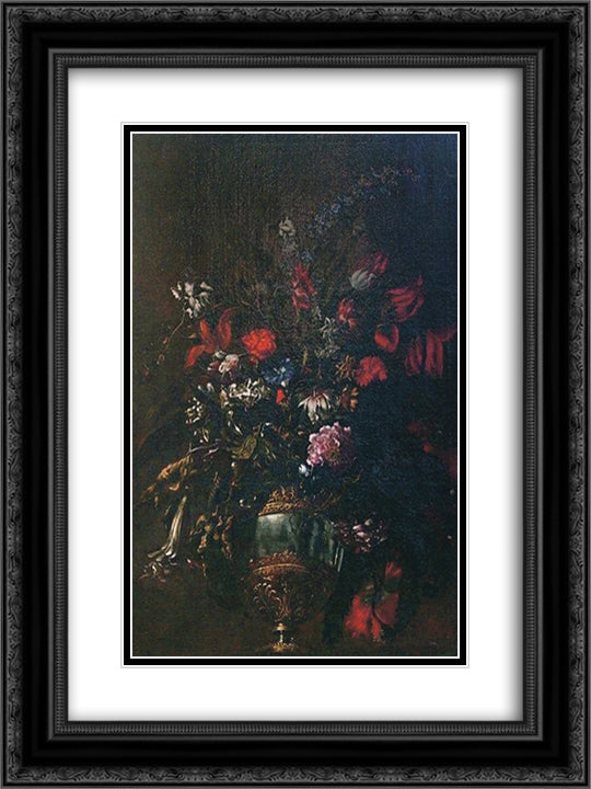 Natura morta di fiori in un vaso 18x24 Black Ornate Wood Framed Art Print Poster with Double Matting by Nuzzi, Mario