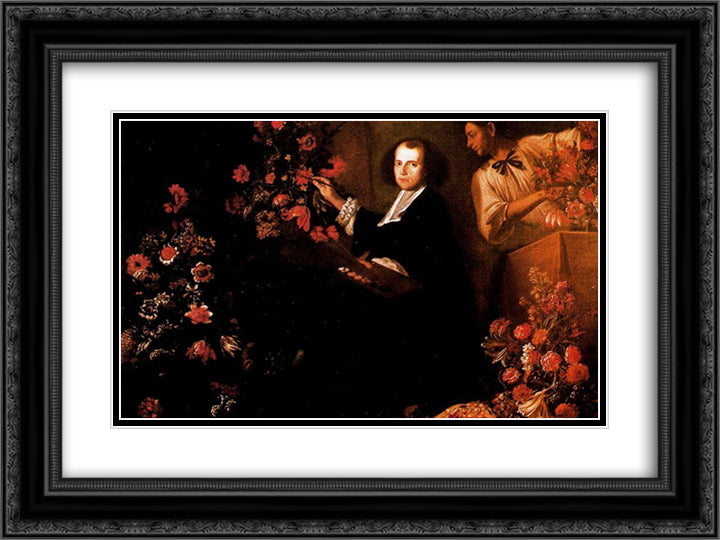 Self-portrait with flowers 24x18 Black Ornate Wood Framed Art Print Poster with Double Matting by Nuzzi, Mario