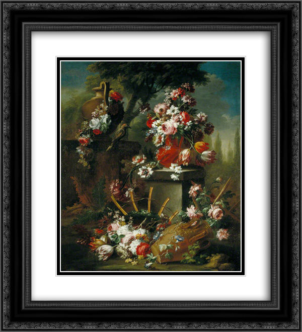 Vase and Flowers 20x22 Black Ornate Wood Framed Art Print Poster with Double Matting by Nuzzi, Mario