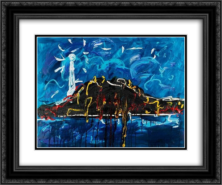 Il Vulcano 24x20 Black Ornate Wood Framed Art Print Poster with Double Matting by Schifano, Mario