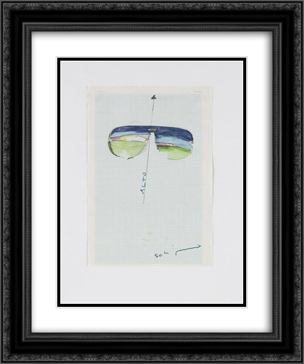 Untitled (Glasses) 20x24 Black Ornate Wood Framed Art Print Poster with Double Matting by Schifano, Mario