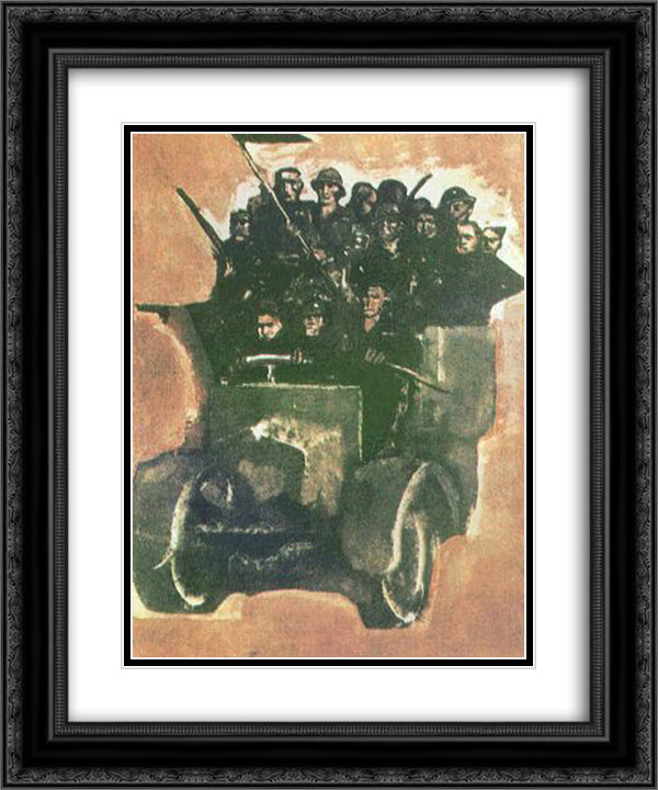 Action team 20x24 Black Ornate Wood Framed Art Print Poster with Double Matting by Sironi, Mario