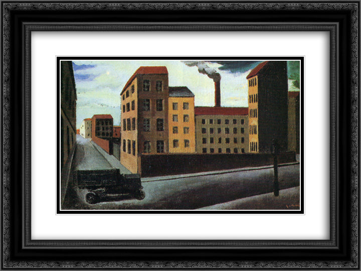 Cityscape with truck 24x18 Black Ornate Wood Framed Art Print Poster with Double Matting by Sironi, Mario