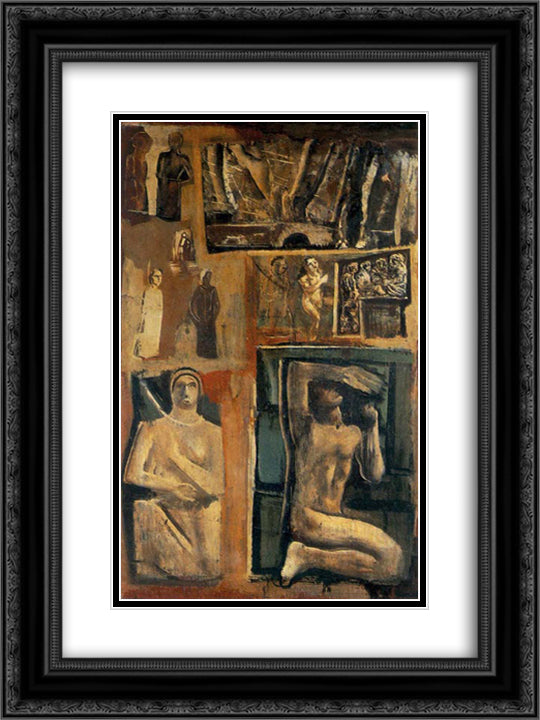 Composition 18x24 Black Ornate Wood Framed Art Print Poster with Double Matting by Sironi, Mario