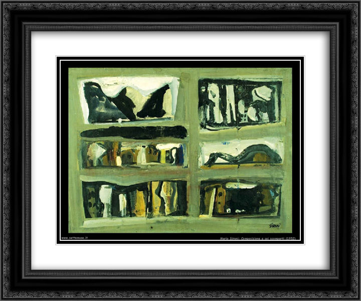 Composition of six sections 24x20 Black Ornate Wood Framed Art Print Poster with Double Matting by Sironi, Mario