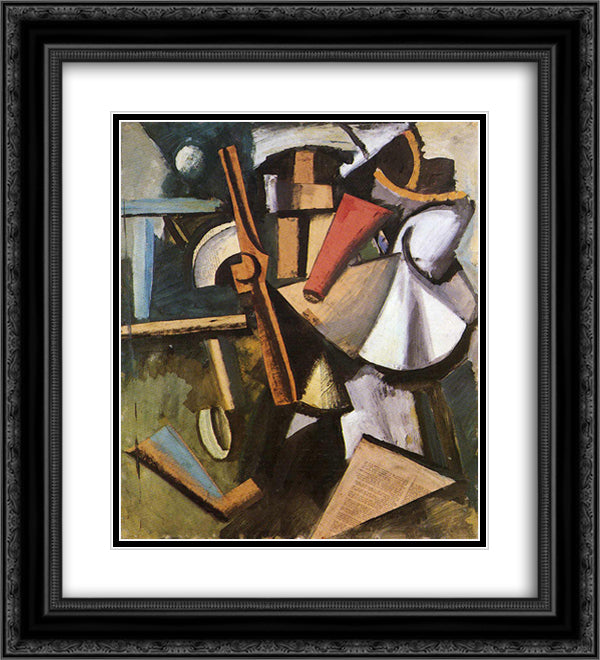 Composition With Propeller 20x22 Black Ornate Wood Framed Art Print Poster with Double Matting by Sironi, Mario