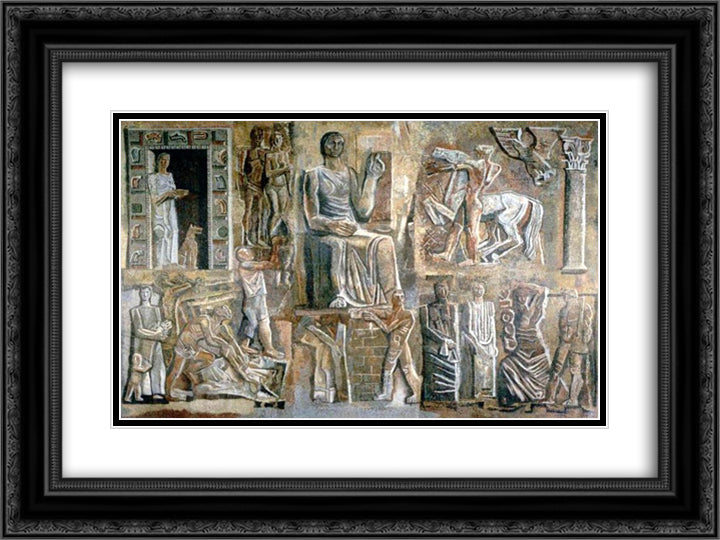 Corporative Italy 24x18 Black Ornate Wood Framed Art Print Poster with Double Matting by Sironi, Mario