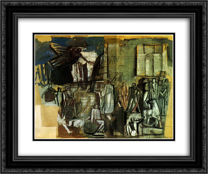 Italy Between the Arts and Sciences 24x20 Black Ornate Wood Framed Art Print Poster with Double Matting by Sironi, Mario