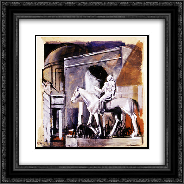 Leader on Horseback 20x20 Black Ornate Wood Framed Art Print Poster with Double Matting by Sironi, Mario