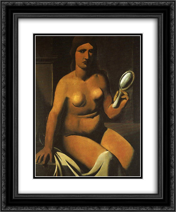 Nude with mirror 20x24 Black Ornate Wood Framed Art Print Poster with Double Matting by Sironi, Mario