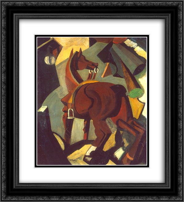 Saddled horse 20x22 Black Ornate Wood Framed Art Print Poster with Double Matting by Sironi, Mario