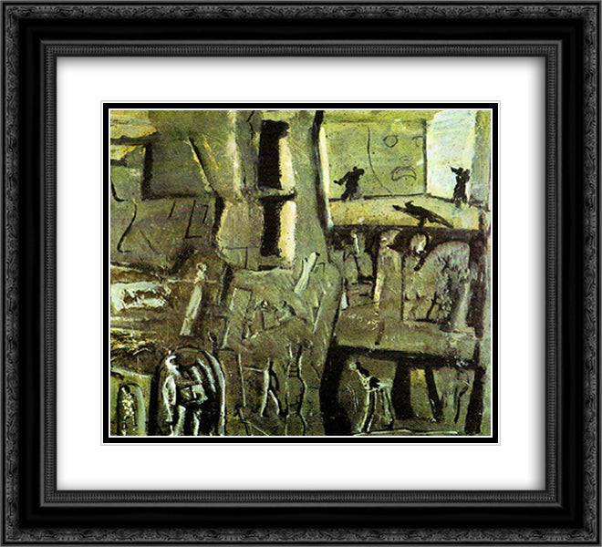 Standing dead 22x20 Black Ornate Wood Framed Art Print Poster with Double Matting by Sironi, Mario
