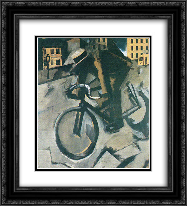 The Cyclist 20x22 Black Ornate Wood Framed Art Print Poster with Double Matting by Sironi, Mario