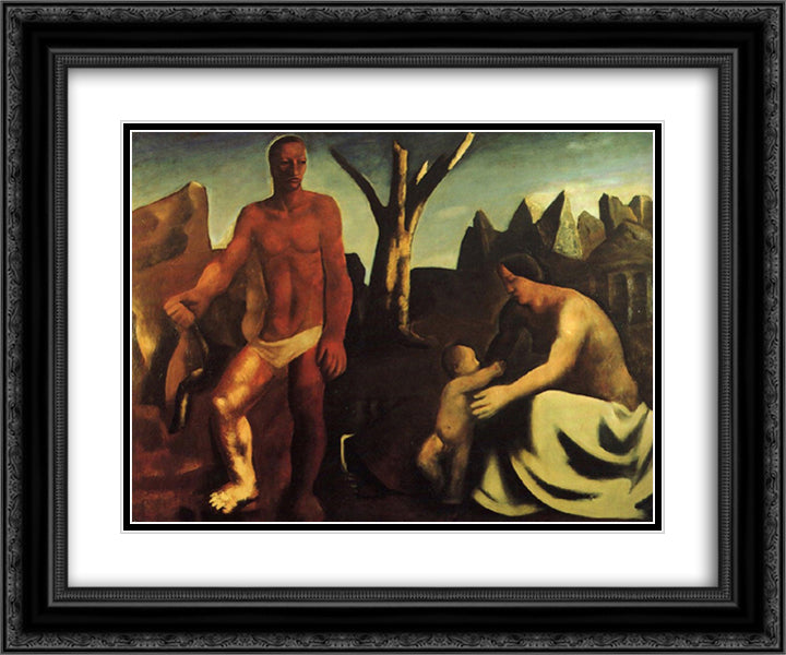 The family 24x20 Black Ornate Wood Framed Art Print Poster with Double Matting by Sironi, Mario